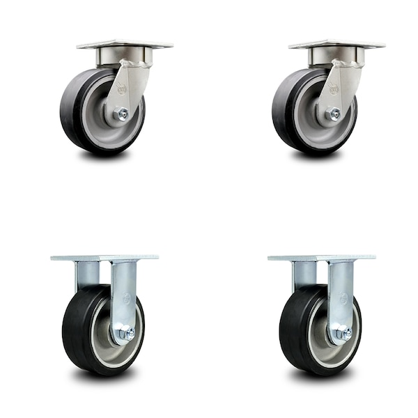 5 Inch Kingpinless Rubber on Aluminum Wheel Swivel Caster Swivel 2 Rigid, 2PK